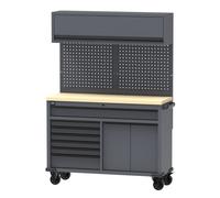 Mesa de trabajo móvil HBM 136 cm con 7 cajones y armario superior, gris
