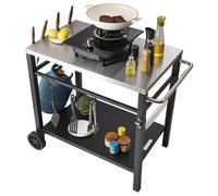 Mesa de trabajo para barbacoa - Mesa para barbacoa - Mesa para parrilla - Carro para cocina al aire libre - Banco de trabajo para exteriores - Superficie de acero inoxidable