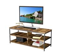 Miroytengo Mesa de TV Salón 110 cm Terra con 2 Estantes y 4 Espacios para Tvs de hasta 50" Roble Cambrian y Negro 110x45x40 cm Madera claro - Negro -
