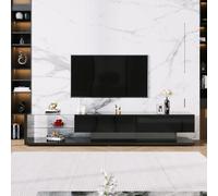 Mesa de TV okwish LED de 170x36x38 cm, mueble bajo para televisión, con superficie brillante, ideal para el salón, con separador de vidrio e iluminación LED variable. Combina un estilo rústico con un 