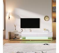 Mesa de TV okwish LED de 170x36x38 cm, mueble bajo para televisión, mesa de centro brillante para el salón, con separador de vidrio e iluminación LED variable. Combina el estilo rústico con un diseño 