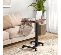 Mesa elevable para portátil, escritorio de trabajo, mesa de ordenador con cuatro ruedas y dos frenos, escritorio de pie para trabajar, con estructura de acero y manivela, color marrón