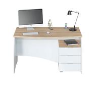 Habitdesign Mesa de despacho Stil – 3 cajones, Blanco Artik y Roble Canadian, 136×67×74 cm