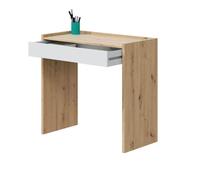 Habitdesign Mesa de estudio Noa – 1 cajón, Blanco Artik y Roble Nodi, 81,5×40×77 cm