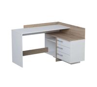 Mesa escritorio con cajonera color blanco perla y roble cepillado 128 cm