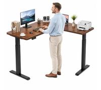 Mesa Escritorio Elevable Eléctrica, Escritorio de Pie en Forma de L con Altura Regulable 72-117cm, Mesa Elevadora para Oficina en Casa con Doble Motor y Estructura Resistente, Puesto de Trabajo