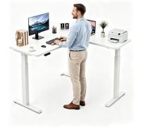 Mesa Escritorio Elevable Eléctrica, Escritorio de Pie en Forma de L con Altura Regulable 72-117cm, Mesa Elevadora para Oficina en Casa con Doble Motor y Estructura Resistente, Puesto de Trabajo