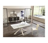 Mesa extensible de 160cm a 240cm moderna encimera de cerámica sobre cristal templado de mármol blanco - SOLOLED