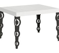 Mesa extensible de 70x110/194 cm, estructura de Karamay, madera de fresno en blanco, con detalles en gris antracita
