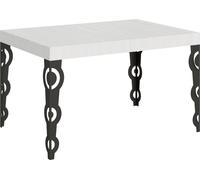 Mesa extensible de 90 x 120/224 cm, estructura de Karamay, madera de fresno en blanco, con detalles en gris antracita