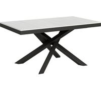 Mesa extensible de 90 x 160/420 cm, estructura Volantis Evolution, madera de fresno en blanco, con detalles en gris antracita