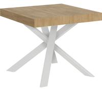 Mesa extensible de 90 x 90/194 cm. Tablero de roble natural "Clerk" y patas blancas