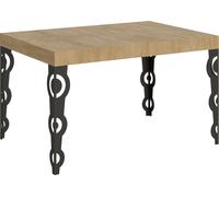 Mesa extensible de 90x130/390 cm, estructura de madera Karamay en acabado roble natural y patas en color antracita