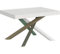 Mesa extensible de 90x140/244 cm, color blanco "Volantis", con estructura de haya (modelo 4/A)