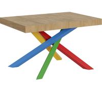 Mesa extensible de 90x140/244 cm, modelo Volantis, acabado en roble natural, estructura 4 patas