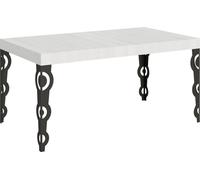 Mesa extensible de 90x160/264 cm, estructura de Karamay, madera de fresno en color blanco, superficie en color antracita