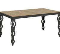 Mesa extensible de 90x160/264 cm, modelo Karamay Evolution, con tablero de roble natural y estructura en color antracita