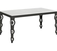 Mesa extensible de 90x160/264 cm, modelo Karamay Evolution, estructura en blanco, patas en roble antracita