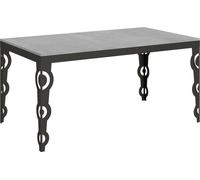 Mesa extensible de 90x160/420 cm, modelo Karamay Evolution, con estructura de cemento en color gris antracita
