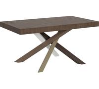 Mesa extensible de 90x160/420 cm, modelo Volantis, color nogal, estructura de 4 patas