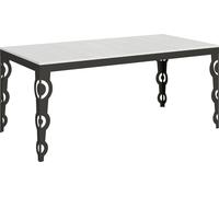 Mesa extensible de 90x180/440 cm, modelo Karamay Evolution, estructura en blanco, patas en roble antracita