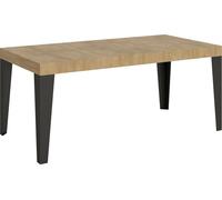 Mesa extensible de 90x180/440 cm, roble flameado, color natural y antracita