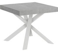 Mesa extensible de 90x90/194 cm, modelo Clerk, con tablero de cemento y patas blancas