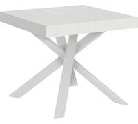 Mesa extensible de 90x90/194 cm. Tablero de mesa de haya blanca, patas blancas