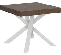 Mesa extensible de 90x90/194 cm, tablero de nogal, patas blancas