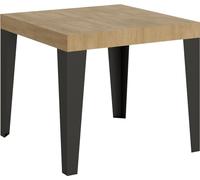 Mesa extensible de 90x90/246 cm, acabado en roble flameado, color natural y detalles en antracita