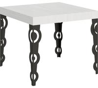 Mesa extensible de 90x90/246 cm, estructura de Karamay, madera de fresno en blanco, superficie en color antracita