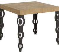 Mesa extensible de 90x90/246 cm, estructura de madera Karamay en acabado roble natural y detalles en antracita