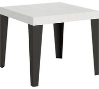 Mesa extensible de 90x90/246 cm, estructura en madera de fresno color "Flame White" y patas en color antracita