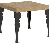 Mesa extensible de 90x90/246 cm, estructura Paxon en roble natural y detalles en gris antracita