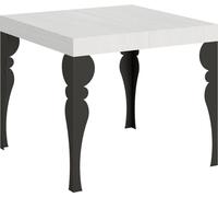 Mesa extensible de 90x90/246 cm, modelo Paxon, color blanco ceniza (blanco ash), estructura en color antracita