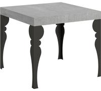 Mesa extensible de 90x90/246 cm, modelo Paxon, con tablero de cemento en color gris antracita y estructura