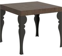 Mesa extensible de 90x90/246 cm, modelo Paxon, con tablero de nogal y estructura en color antracita