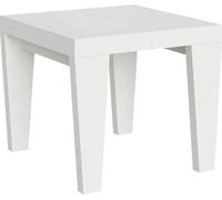 Mesa extensible de 90x90/246 cm, modelo Spimbo, de madera de fresno en color blanco