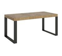 Mesa Extensible Moderna Tiroz, 6 A 14 Plazas, L 180 A 284 Cm, Madera Clara Y Patas De Metal Antracita
