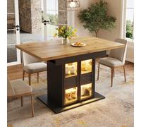 Mesa extensible MODFU, de 110 a 140 cm, mesa de cocina con LED, mesa de comedor con puertas correderas de vidrio, tiradores ocultos y cajones, color