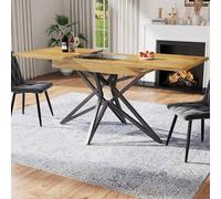Mesa extensible para 6-8 personas, de 120-160 cm de largo x 80 cm de ancho. Mesa de cocina moderna, con patas en forma de estrella. Patas de hierro, tablero de madera con diseño de mármol, rectangular
