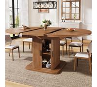 Mesa extensible para comedor con espacio de almacenamiento, mesa de comedor con puertas correderas y estante extraíble, mesa de cocina de 110-150x110x75 cm, nogal