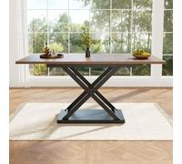 Mesa extensible para comedor, de 120-160 cm, rectangular, con apariencia de madera de nogal, patas cruzadas negras, mesa de comedor moderna para 6-8 personas