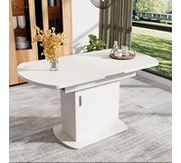 Mesa extensible para comedor, mesa de cocina con espacio de almacenamiento, mesa oval para comedor, mesa de comedor con cajón, 130x70x75 cm, blanca