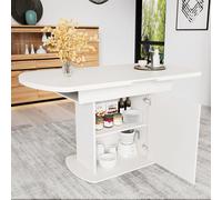 Mesa extensible para comedor, mesa de cocina con espacio de almacenamiento, mesa oval para comedor, mesa de comedor con cajón, 130x70x75 cm, blanco y dorado