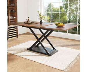 Mesa extensible para comedor, mesa de cocina rectangular, mesa con patas de metal, escritorio, mesa de trabajo, 120/160 x 80 x 75 cm, color marrón