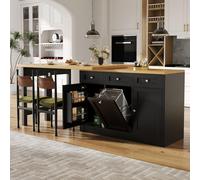 Mesa extensible para el bar con espacio para aperitivos y mesa plegable para comer. Isla de cocina, armario de cocina con soporte extraíble para cubo de basura. Mesa de cocina con 3 cajones (cubo de b