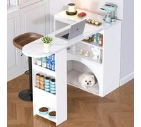 Mesa extensible tipo "Flieks", ideal para comedor o bar, con superficie extraíble, mesa de trabajo, mesa de comedor con estante y área para mascotas, dimensiones 80/120 x 40 x 100 cm, color blanco