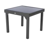 Mesa exterior extensible piazza, jardín terraza, aluminio y cristal templado 90-180x90x76 cm