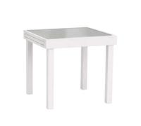 Mesa exterior extensible piazza, jardín terraza, aluminio y cristal templado 90-180x90x76 cm